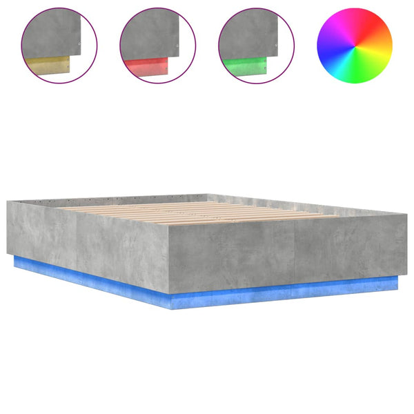 vidaXL Bed Frame with LED Concrete Grey 140x200 cm Engineered Wood