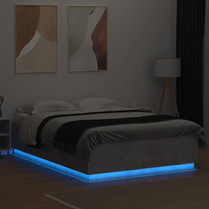 vidaXL Bed Frame with LED Concrete Grey 140x200 cm Engineered Wood