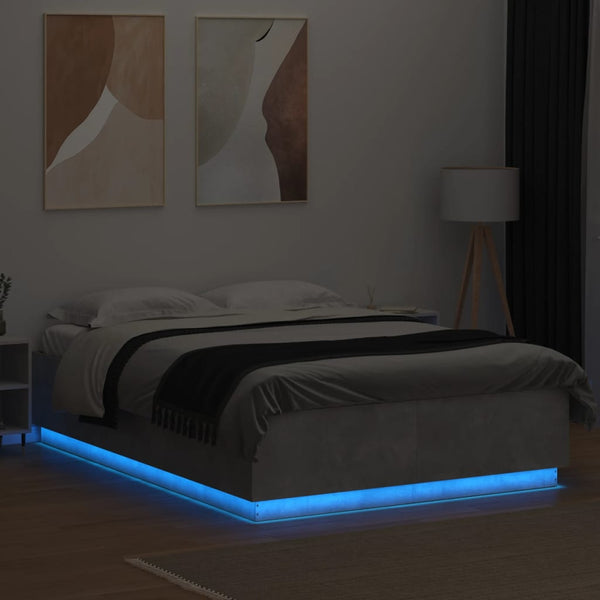 vidaXL Bed Frame with LED Concrete Grey 140x200 cm Engineered Wood
