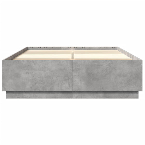 vidaXL Bed Frame with LED Concrete Grey 140x200 cm Engineered Wood