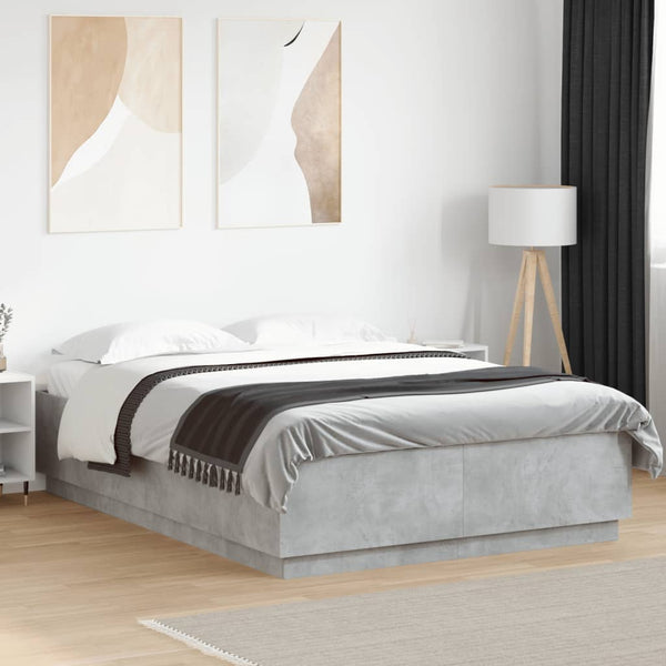 vidaXL Bed Frame with LED Concrete Grey 140x200 cm Engineered Wood