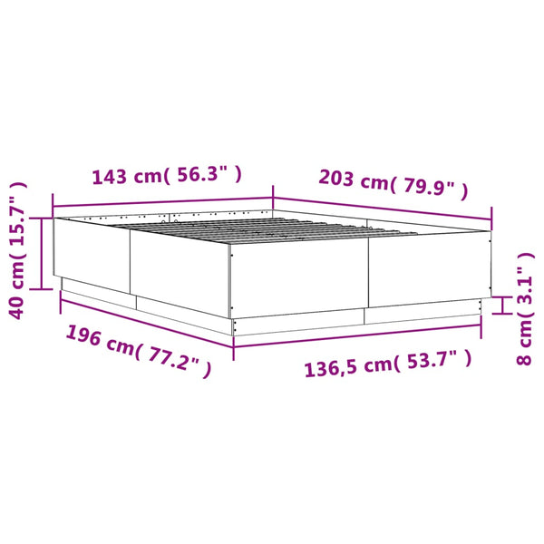 vidaXL Bed Frame with LED Smoked Oak 140x200 cm Engineered Wood