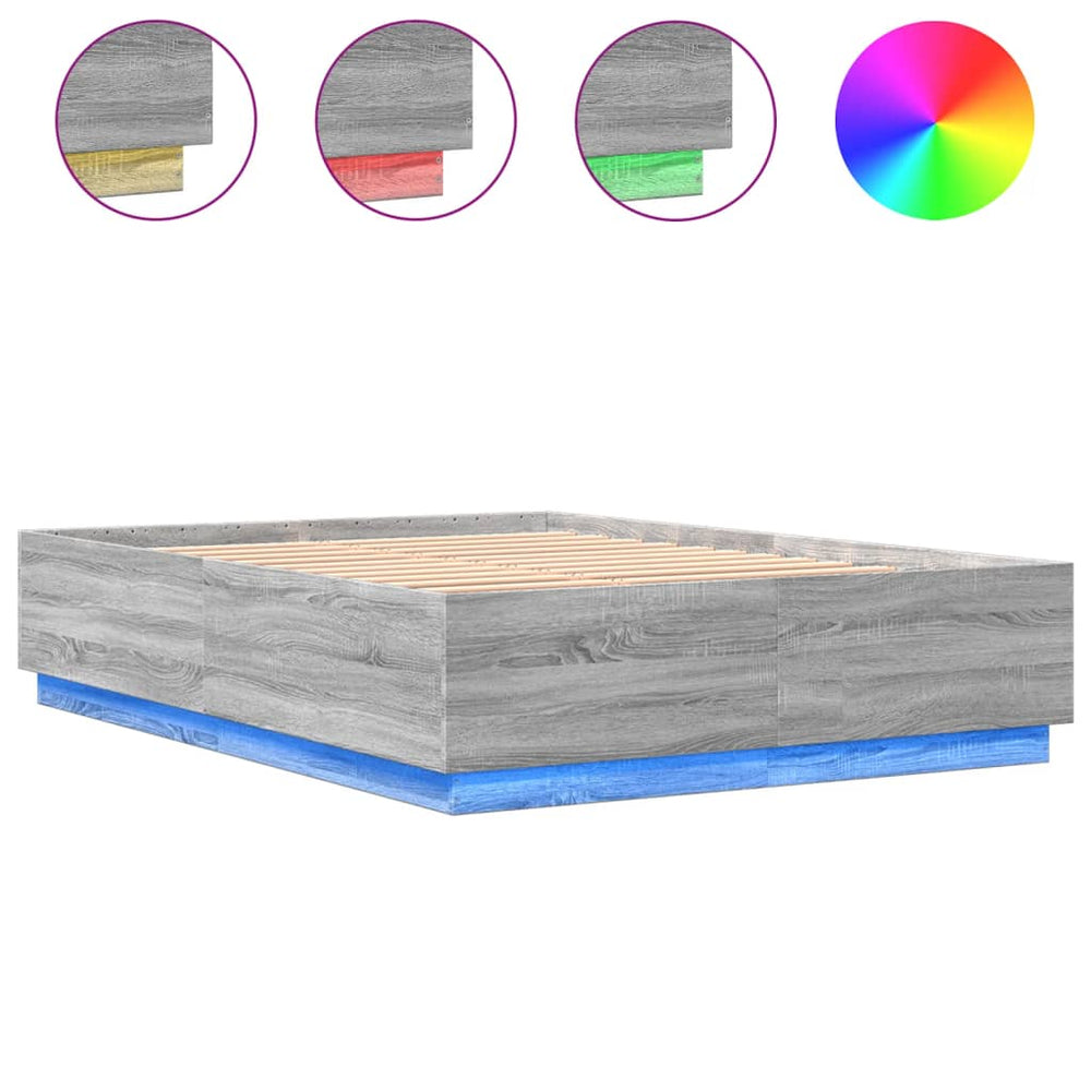 vidaXL LED Bed Frame Gray Sonoma 140x200 cm Engineered Wood
