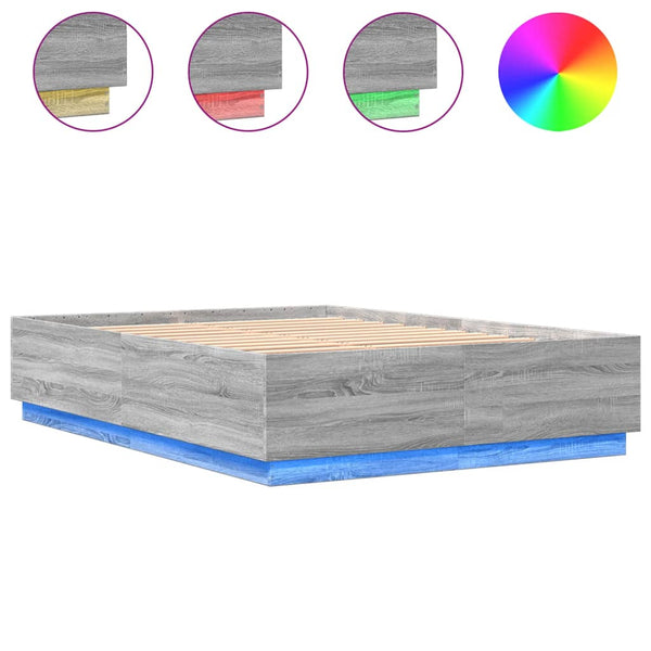 vidaXL LED Bed Frame Gray Sonoma 140x200 cm Engineered Wood