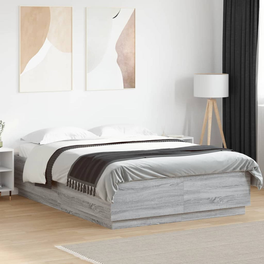 vidaXL LED Bed Frame Gray Sonoma 140x200 cm Engineered Wood