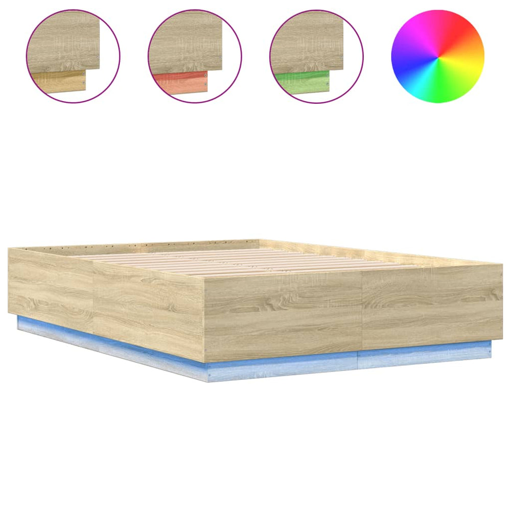 vidaXL Bed Frame with LED Sonoma Oak 120x200 cm Engineered Wood