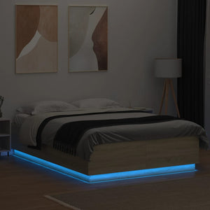 vidaXL Bed Frame with LED Sonoma Oak 120x200 cm Engineered Wood
