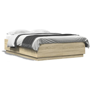 vidaXL Bed Frame with LED Sonoma Oak 120x200 cm Engineered Wood