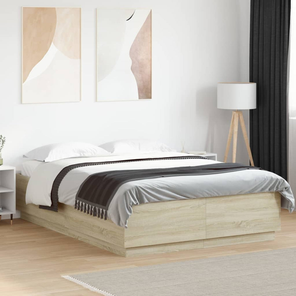 vidaXL Bed Frame with LED Sonoma Oak 120x200 cm Engineered Wood