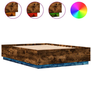 vidaXL Bed Frame with LED Smoked Oak 120x200cm Engineered Wood