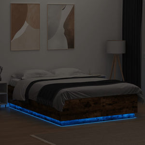 vidaXL Bed Frame with LED Smoked Oak 120x200cm Engineered Wood