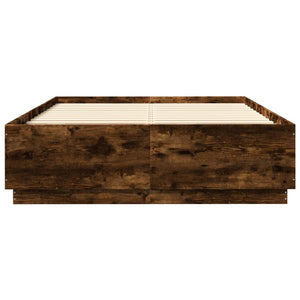 vidaXL Bed Frame with LED Smoked Oak 120x200cm Engineered Wood