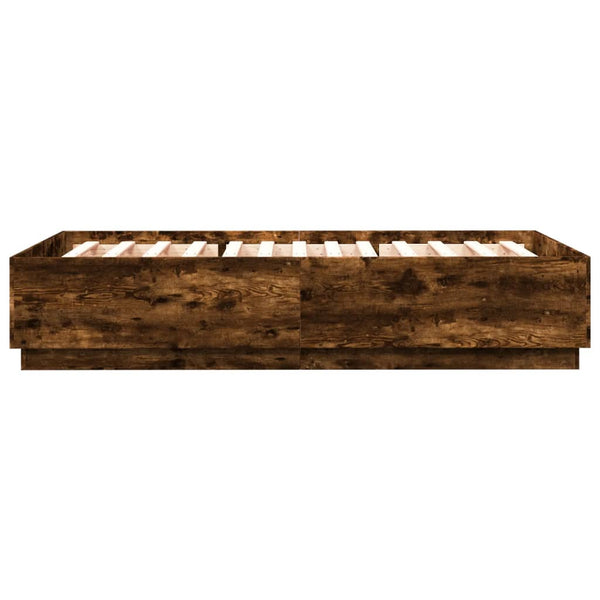 vidaXL Bed Frame with LED Smoked Oak 120x200cm Engineered Wood