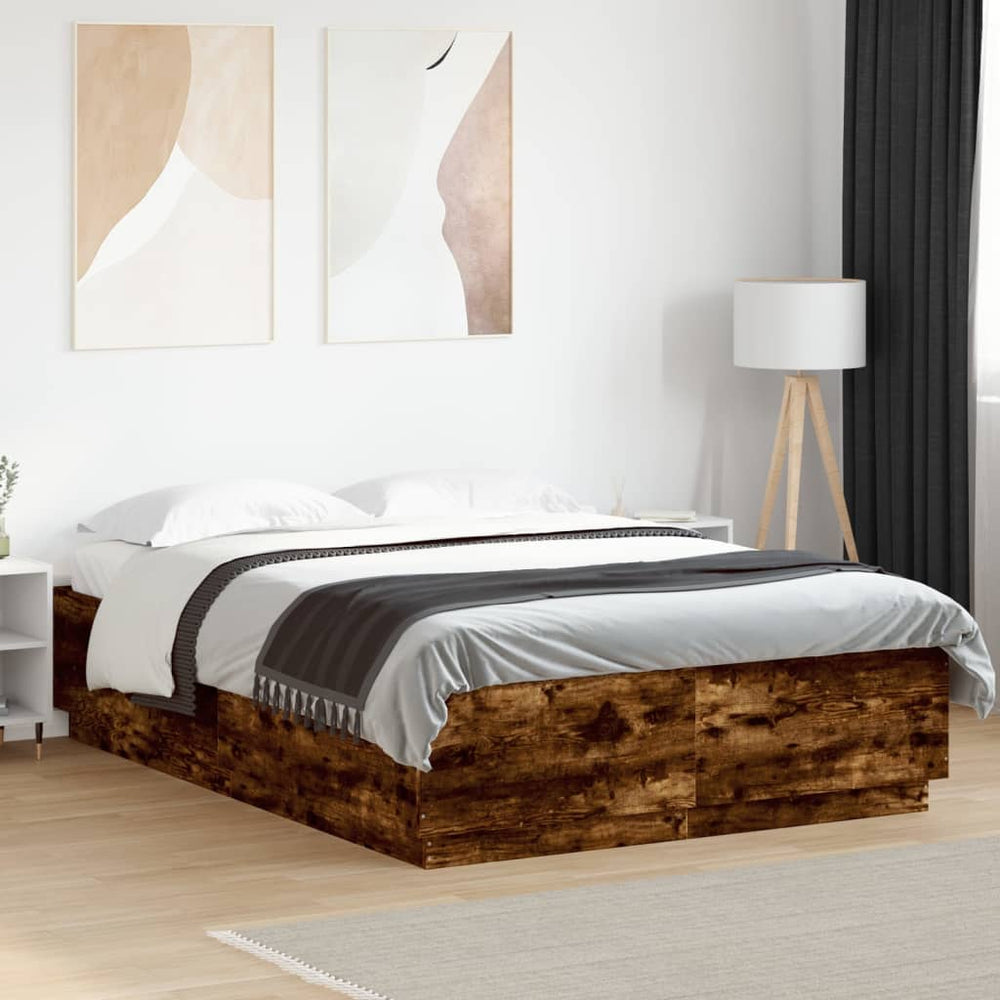 vidaXL Bed Frame with LED Smoked Oak 120x200cm Engineered Wood