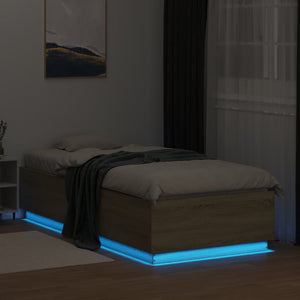 vidaXL Bed Frame with LED Sonoma Oak 100x200 cm Engineered Wood