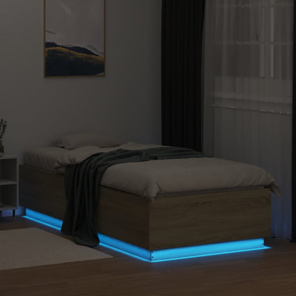 vidaXL Bed Frame with LED Sonoma Oak 100x200 cm Engineered Wood