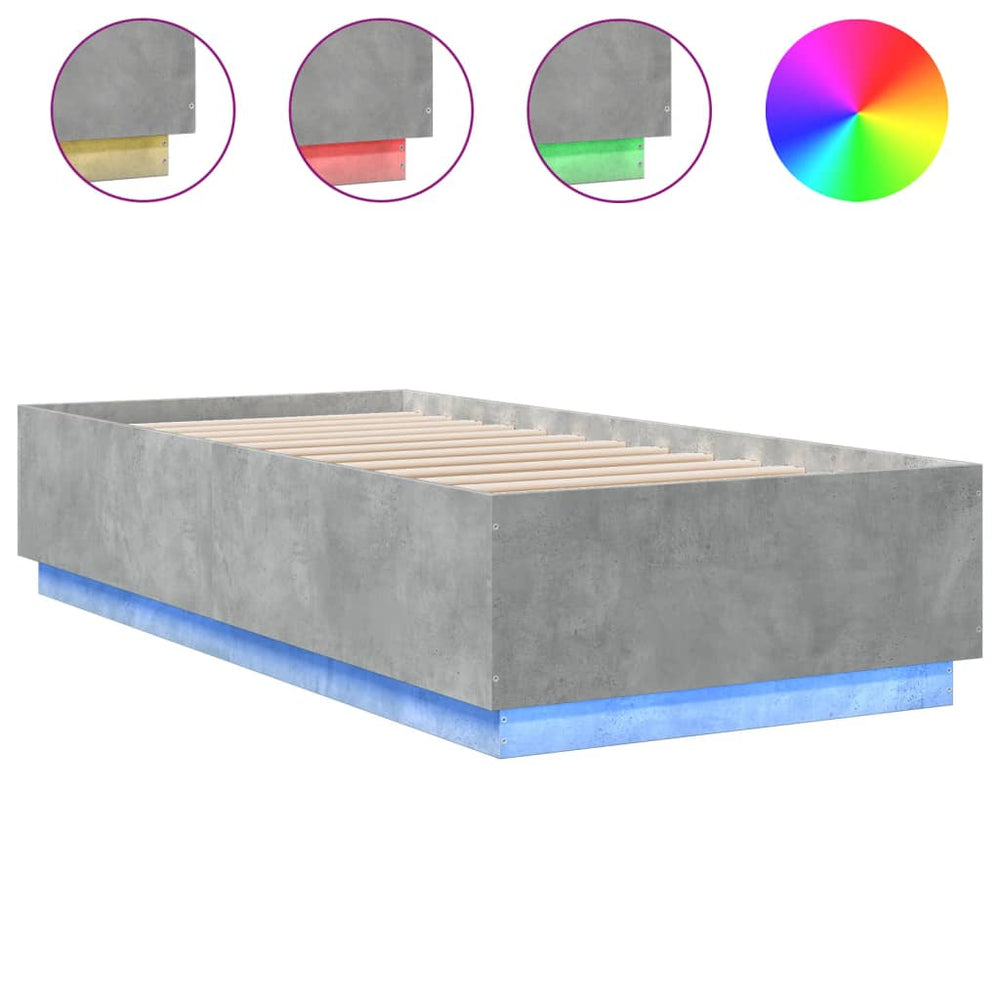 vidaXL Bed Frame with LED Concrete Grey 100x200 cm Engineered Wood