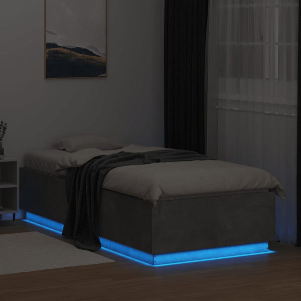 vidaXL Bed Frame with LED Concrete Grey 100x200 cm Engineered Wood