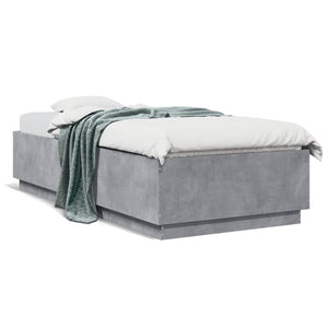 vidaXL Bed Frame with LED Concrete Grey 100x200 cm Engineered Wood