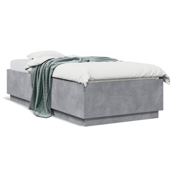vidaXL Bed Frame with LED Concrete Grey 100x200 cm Engineered Wood
