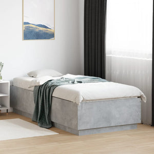 vidaXL Bed Frame with LED Concrete Grey 100x200 cm Engineered Wood