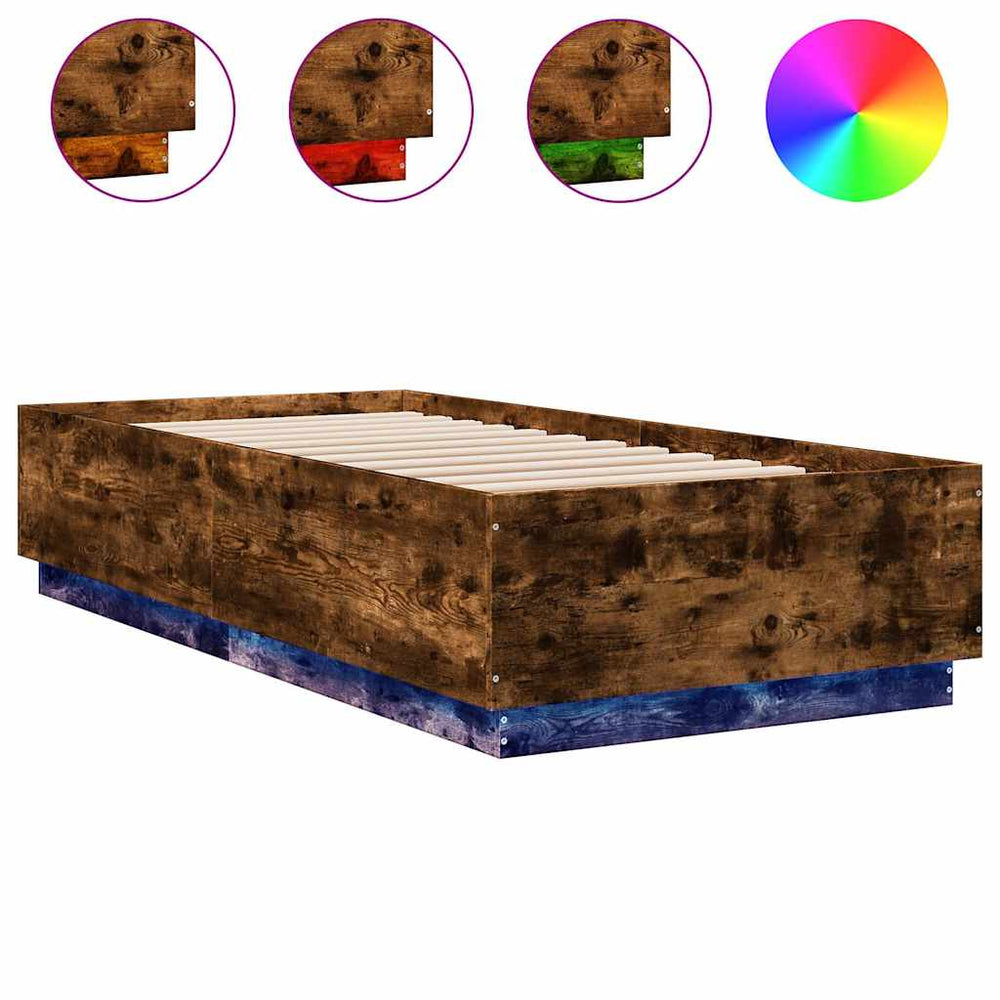 vidaXL Bed Frame with LED Smoked Oak 100x200 cm Engineered Wood