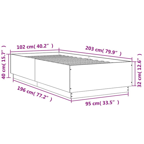 vidaXL Bed Frame with LED Smoked Oak 100x200 cm Engineered Wood
