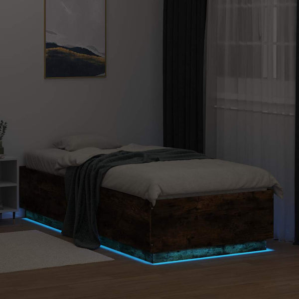 vidaXL Bed Frame with LED Smoked Oak 100x200 cm Engineered Wood