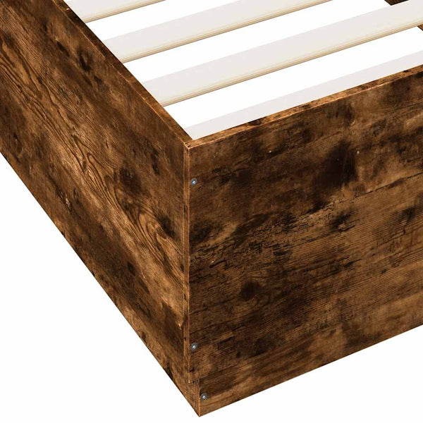 vidaXL Bed Frame with LED Smoked Oak 100x200 cm Engineered Wood