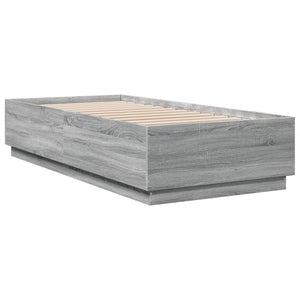 vidaXL LED Bed Frame Grey Sonoma 100x200 cm Engineered Wood
