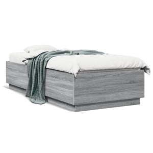 vidaXL LED Bed Frame Grey Sonoma 100x200 cm Engineered Wood