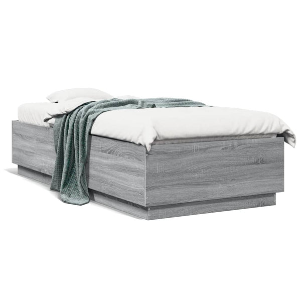 vidaXL LED Bed Frame Grey Sonoma 100x200 cm Engineered Wood