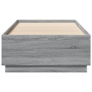 vidaXL LED Bed Frame Grey Sonoma 100x200 cm Engineered Wood