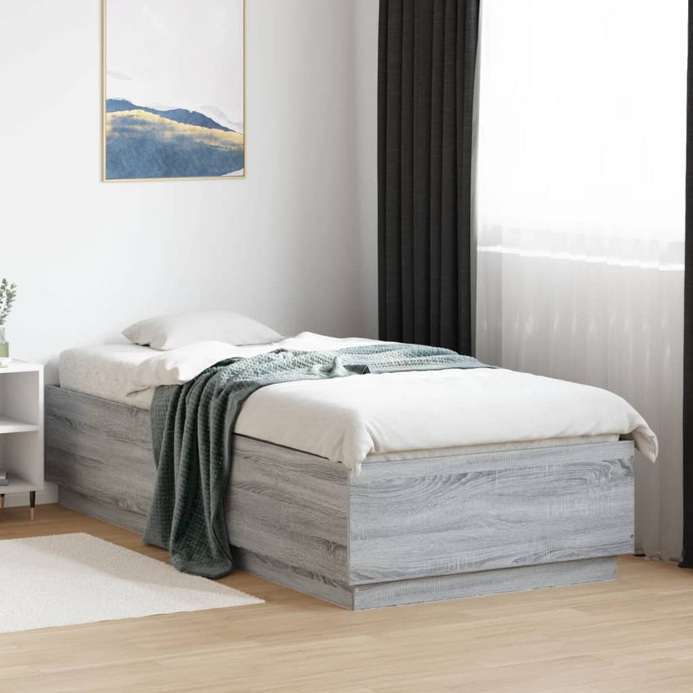 vidaXL LED Bed Frame Grey Sonoma 100x200 cm Engineered Wood