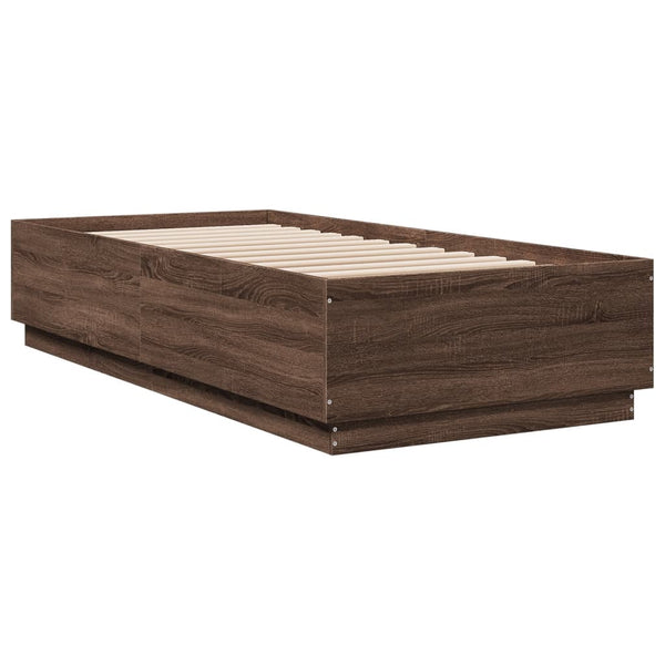 vidaXL LED Bed Frame Brown Oak-Effect 100x200 cm Engineered Wood