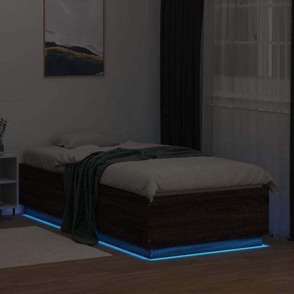 vidaXL LED Bed Frame Brown Oak-Effect 100x200 cm Engineered Wood