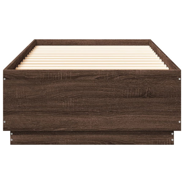 vidaXL LED Bed Frame Brown Oak-Effect 100x200 cm Engineered Wood