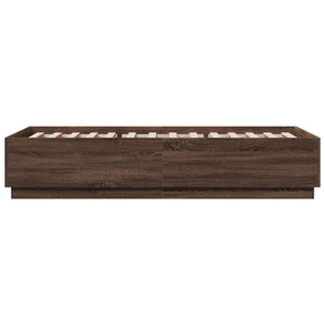 vidaXL LED Bed Frame Brown Oak-Effect 100x200 cm Engineered Wood
