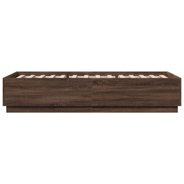 vidaXL LED Bed Frame Brown Oak-Effect 100x200 cm Engineered Wood