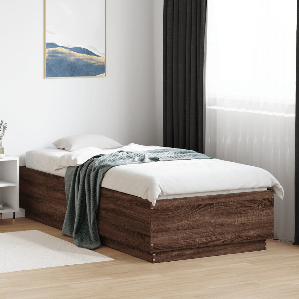 vidaXL LED Bed Frame Brown Oak-Effect 100x200 cm Engineered Wood