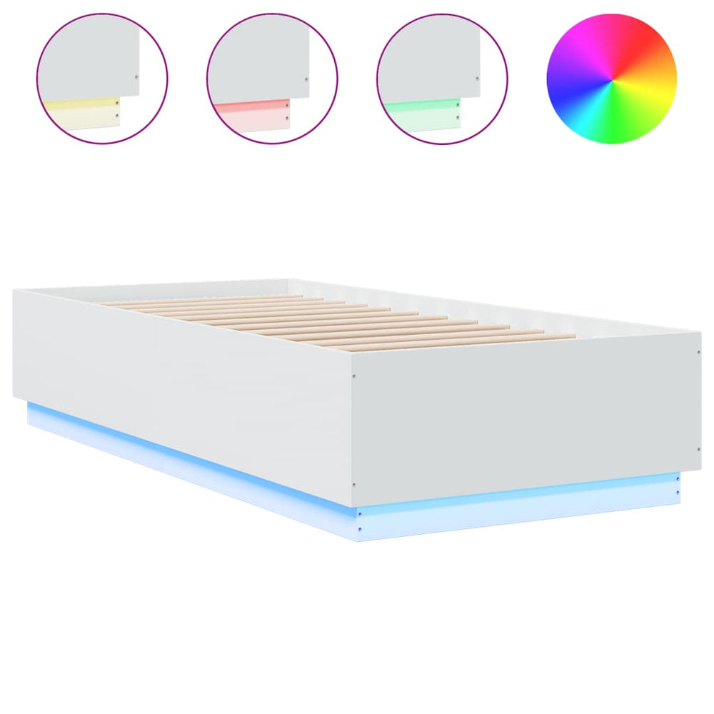 vidaXL LED Bed Frame White 90x200 cm Engineered Wood