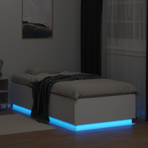 vidaXL LED Bed Frame White 90x200 cm Engineered Wood