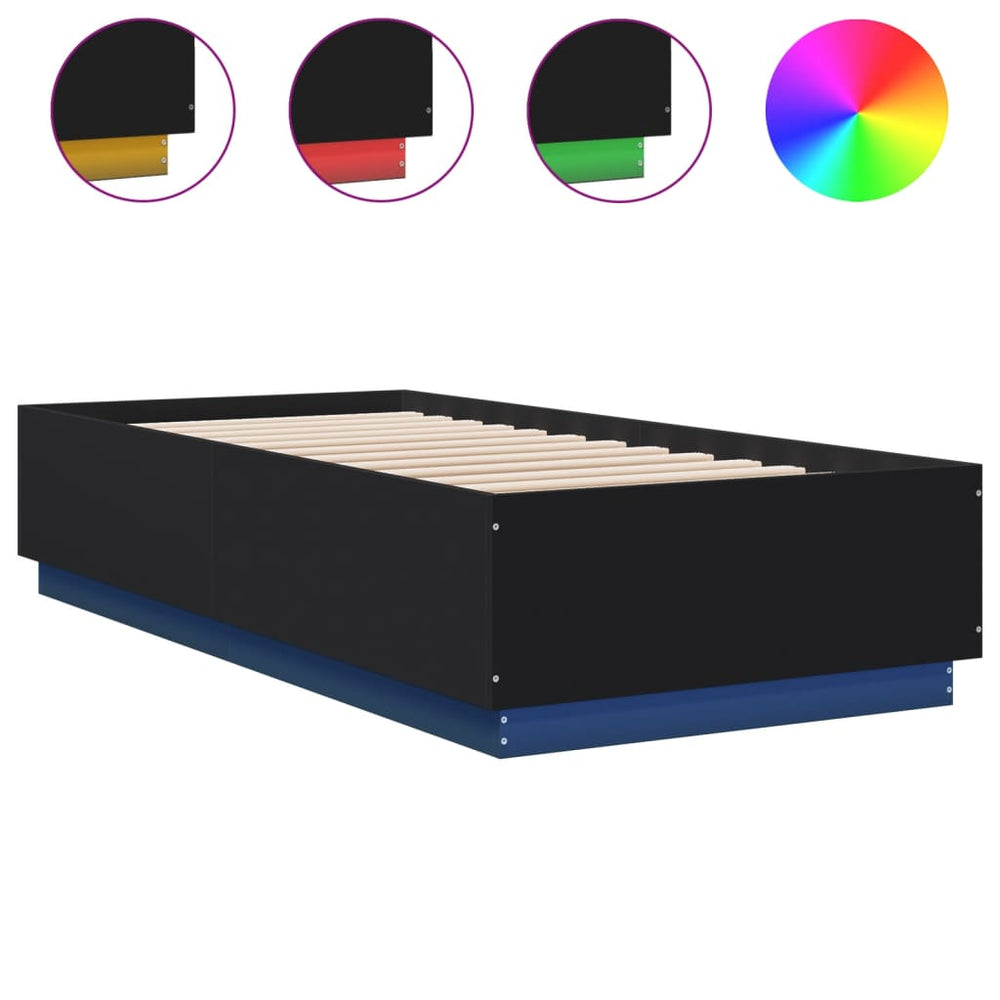 vidaXL LED Bed Frame Black 90x200 cm Engineered Wood