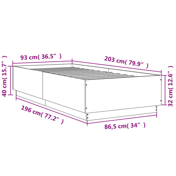 vidaXL LED Bed Frame Black 90x200 cm Engineered Wood