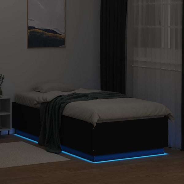 vidaXL LED Bed Frame Black 90x200 cm Engineered Wood
