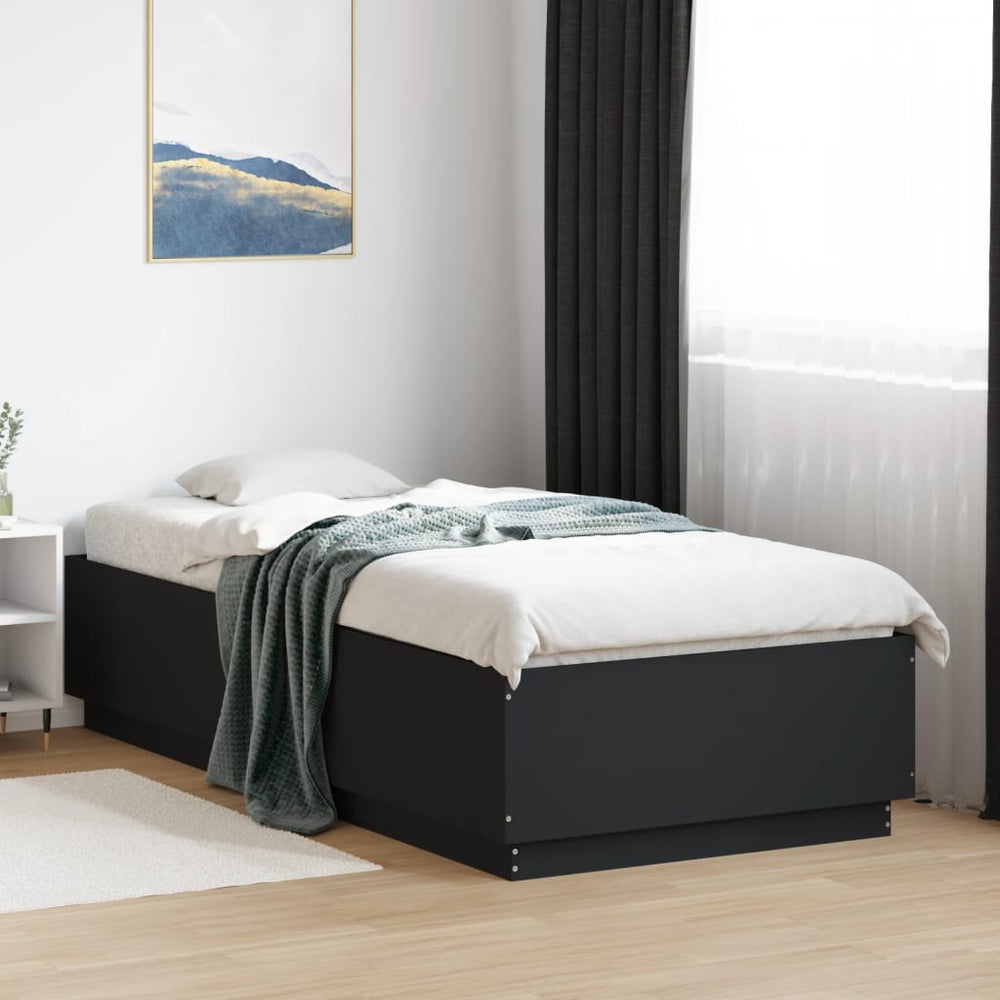 vidaXL LED Bed Frame Black 90x200 cm Engineered Wood