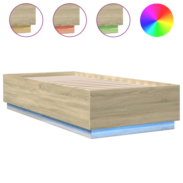 vidaXL Bed Frame with LED Sonoma Oak 90x200 cm Engineered Wood