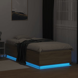 vidaXL Bed Frame with LED Sonoma Oak 90x200 cm Engineered Wood