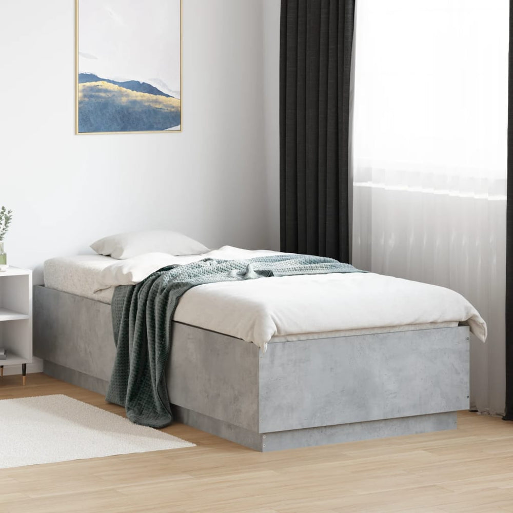 vidaXL Bed Frame with LED Concrete Grey 90x200 cm Engineered Wood