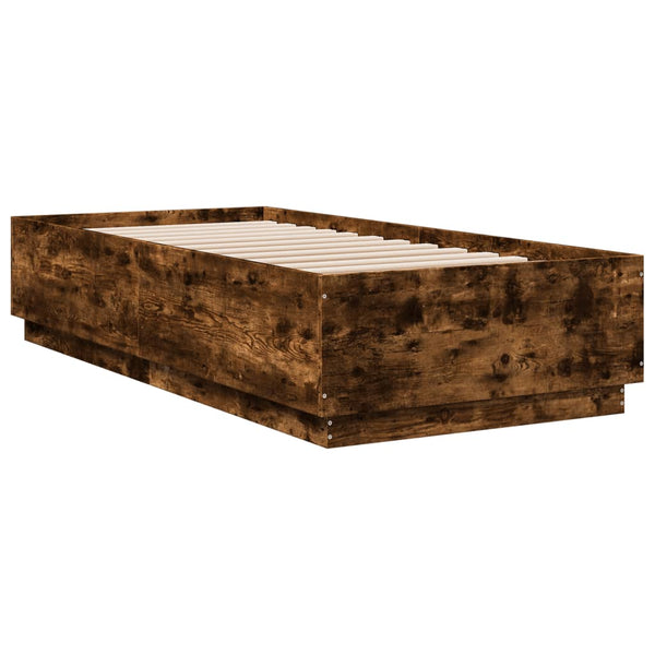 vidaXL Bed Frame with LED Smoked Oak 90x200 cm Engineered Wood